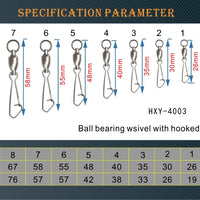 PCS(50-20) SIZE(0#-8#) Stainless steel fishing accessories fishing tackle Ball bearing swivel with hooked snap