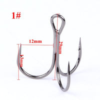 Fishing Hooks High Steel Carbon Material Treble Black Round Treble Hook Bass Tackle Tools